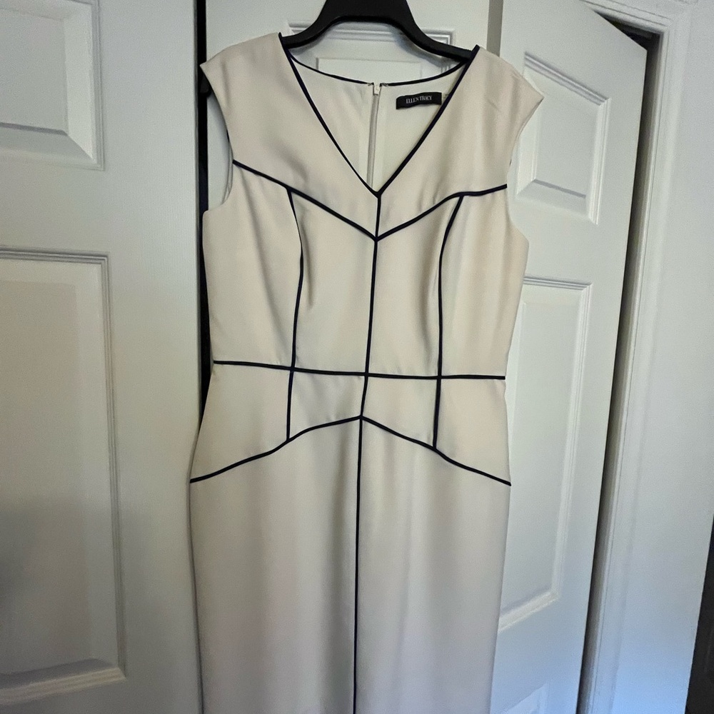 Ellen Tracy Cream Dress with Black Trim.new
